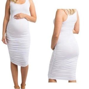 Pinkblush Sleeveless Fitted Midi Maternity White Dress Size Large